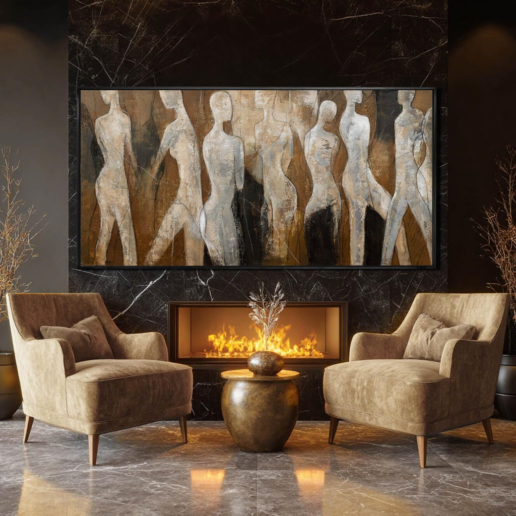 CHUDANHAO Black Line Wall Decor Brown Canvas Wall Art Figure Wall Decorations 29"x58" Large Pictures for Living Room Artwork for Office