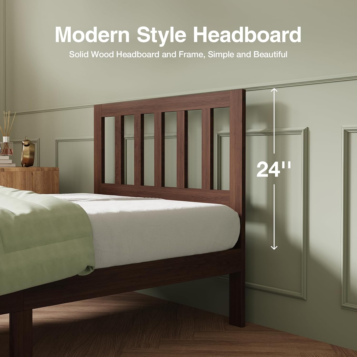 Novilla 12 Inch Twin Bed Frames Wood Twin Size Bed Frame with Classic Headboard Solid Wooden Twin BedFrame No Box Spring Needed, Easy Assembly,Walnut