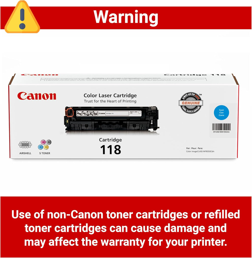 Canon 118 Genuine Cyan Toner Cartridge Compatible with MF720 Series, LBP7200Cdn, LBP7660Cdn, MF8300 Series, MF8580Cdw