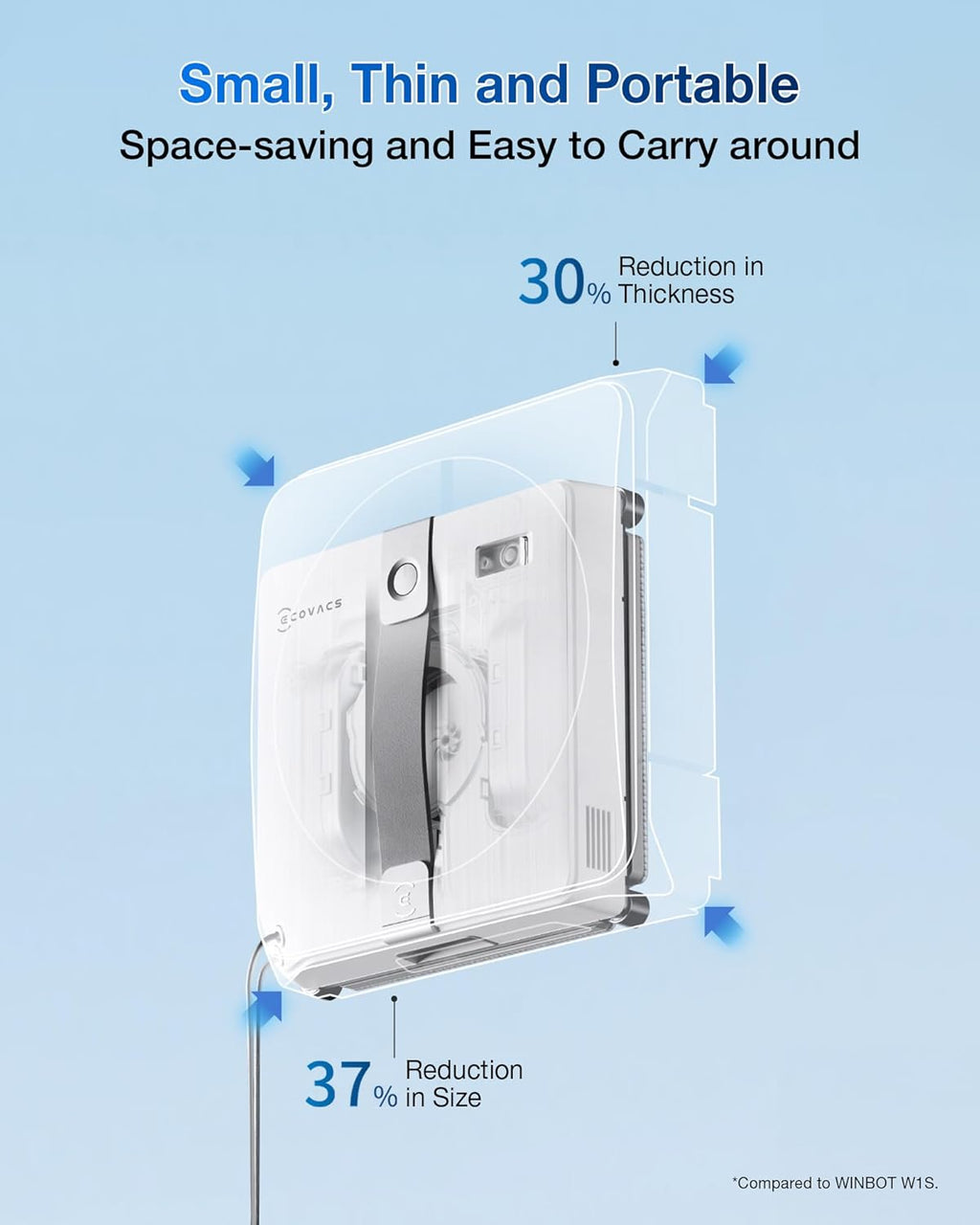 ECOVACS (2026 Version) WINBOT Mini Window Cleaning Robot - Compact Design, Dual Nozzles with Ultrasonic Spray, 9-Stage Protection System, Intelligent Path Planning, 3 Cleaning Modes