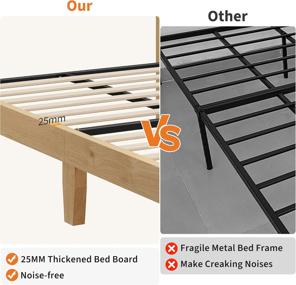 Garvee Full Size Rattan Bed Frame, Bohemian Rattan Bed Frame Full with Natural Headboard, LED Lights, No Box Spring Needed