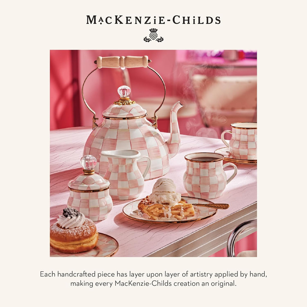 MACKENZIE-CHILDS Tall Enamel Vase, Unique Flower Vase Decor, Bouquet Holder for Living Room, Pink-and-White Rosy Check