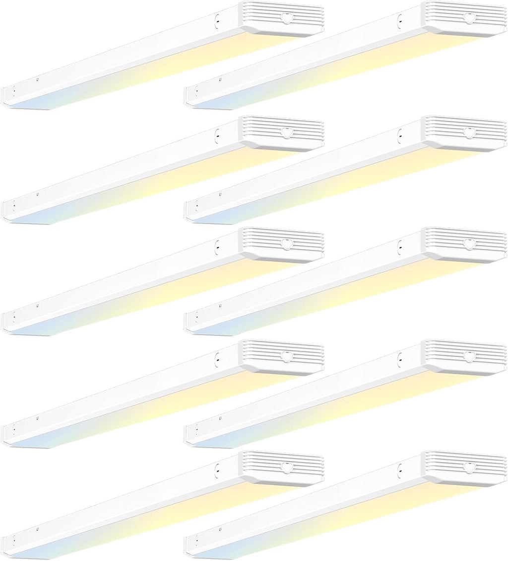BBOUNDER 10 Pack 4FT LED Wraparound Light with 3CCT Selectable, 4000K/5000K/6500K, Super Bright 5500LM 50W 4 Foot Fluorescent Fixture, Flush Mount Office Ceiling Light for Kitchen Garage, White