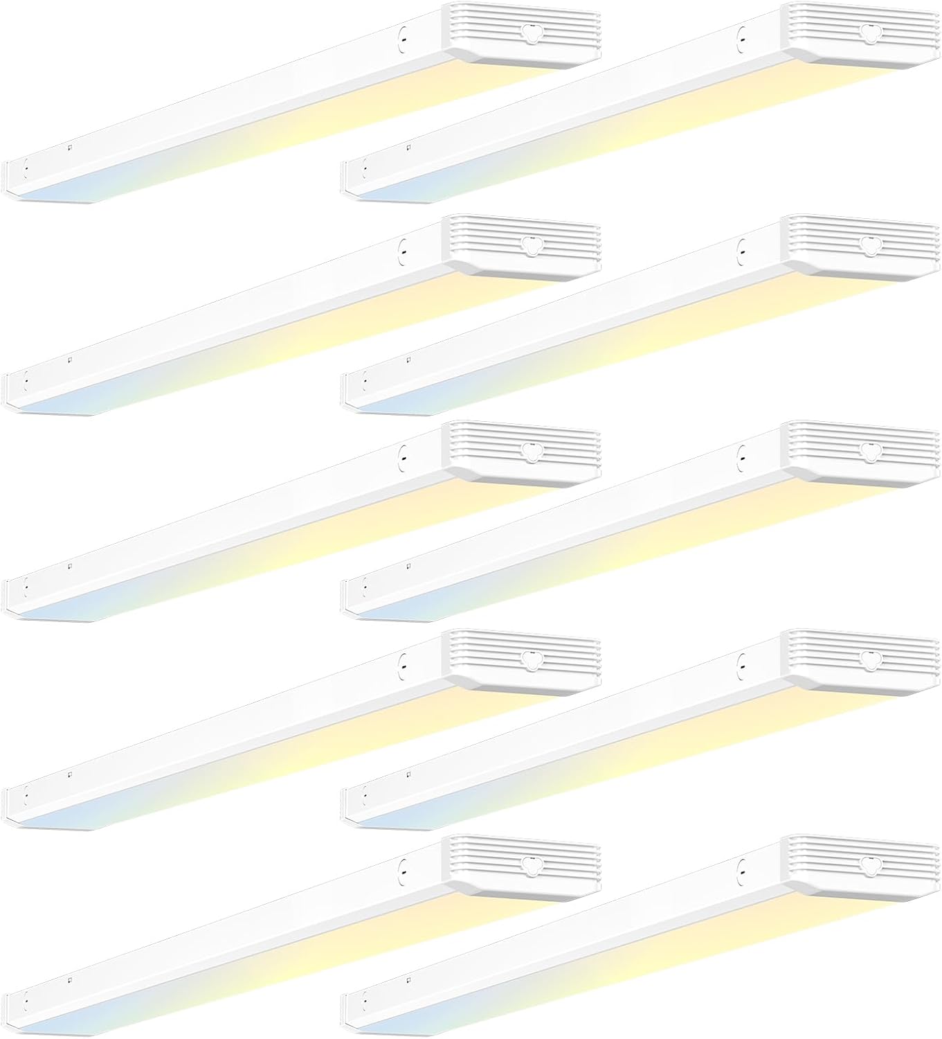 BBOUNDER 10 Pack 4FT LED Wraparound Light with 3CCT Selectable, 4000K/5000K/6500K, Super Bright 5500LM 50W 4 Foot Fluorescent Fixture, Flush Mount Office Ceiling Light for Kitchen Garage, White