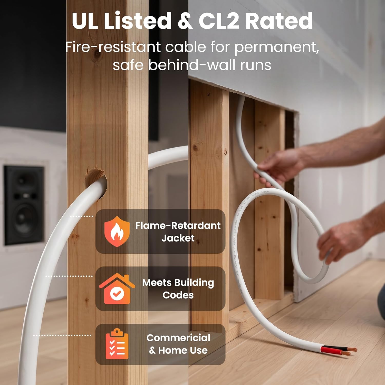 GEARit Speaker Wire 16 Gauge 500 ft, OFC Speaker Cable UL CL2 Rated, 16 AWG Copper Wire with Red/Black Color Coded, Audio Cable for in-Wall Home Theater, School, Church & Commercial Audio(White)