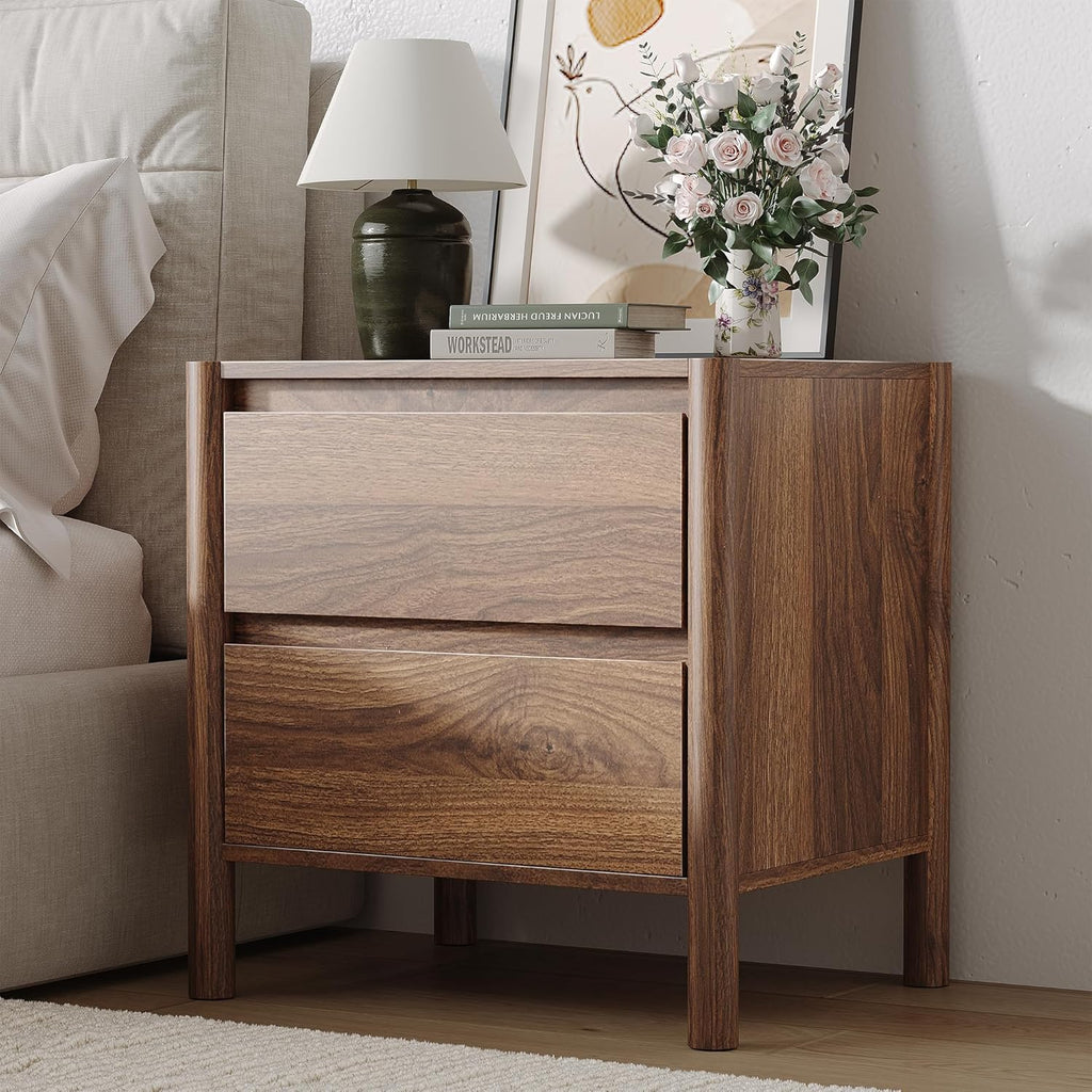 CHUWELL 3-Piece Bedroom Dresser Set-9 Drawer Dresser & 2 Nightstands,47" Wide Walnurt Dresser and Night Stands with Solid Wood Cylindrical Legs,Rustic Wooden Storage for Bedroom