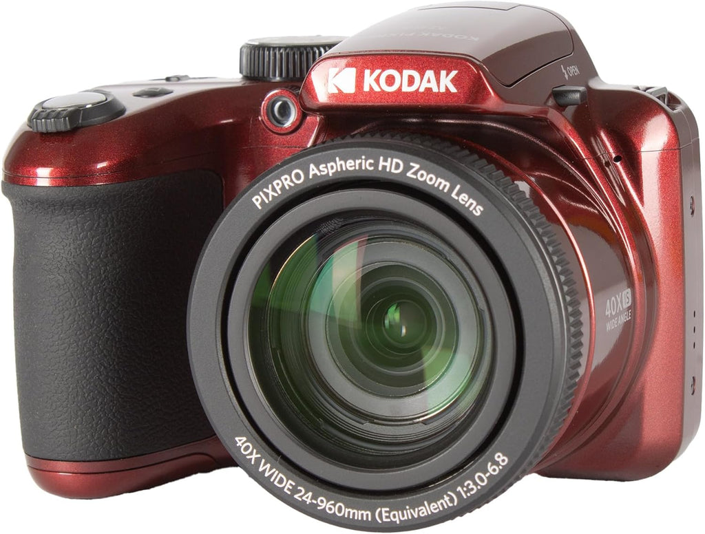 Kodak PIXPRO AZ405 Digital Camera (Red) | 20MP Sensor, 40x Optical Zoom, 24mm Wide-Angle Lens & Optical Image Stabilization | Great for Travel & Everyday Photos (AZ405RD) + 32GB Card + Bag + Cloth