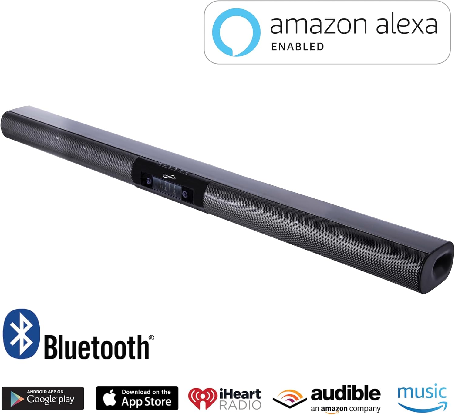 Supersonic SC-1419SBA 37-inch Premium Optical Bluetooth Soundbar System with Alexa, Multi-Room Speaker Connection, RCA Line, Optical in, Free Wi-Fi App, Large LCD Display, FM Radio, 40W RMS Output