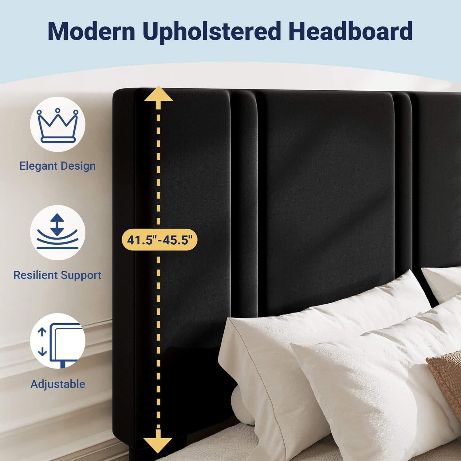 Allewie Queen Platform Bed Frame with Adjustable Headboard, Plush Velvet Upholstered, Vertical Channel Tufted, Sturdy Wooden Slats, No Box Spring Needed, Easy Assembly, Black