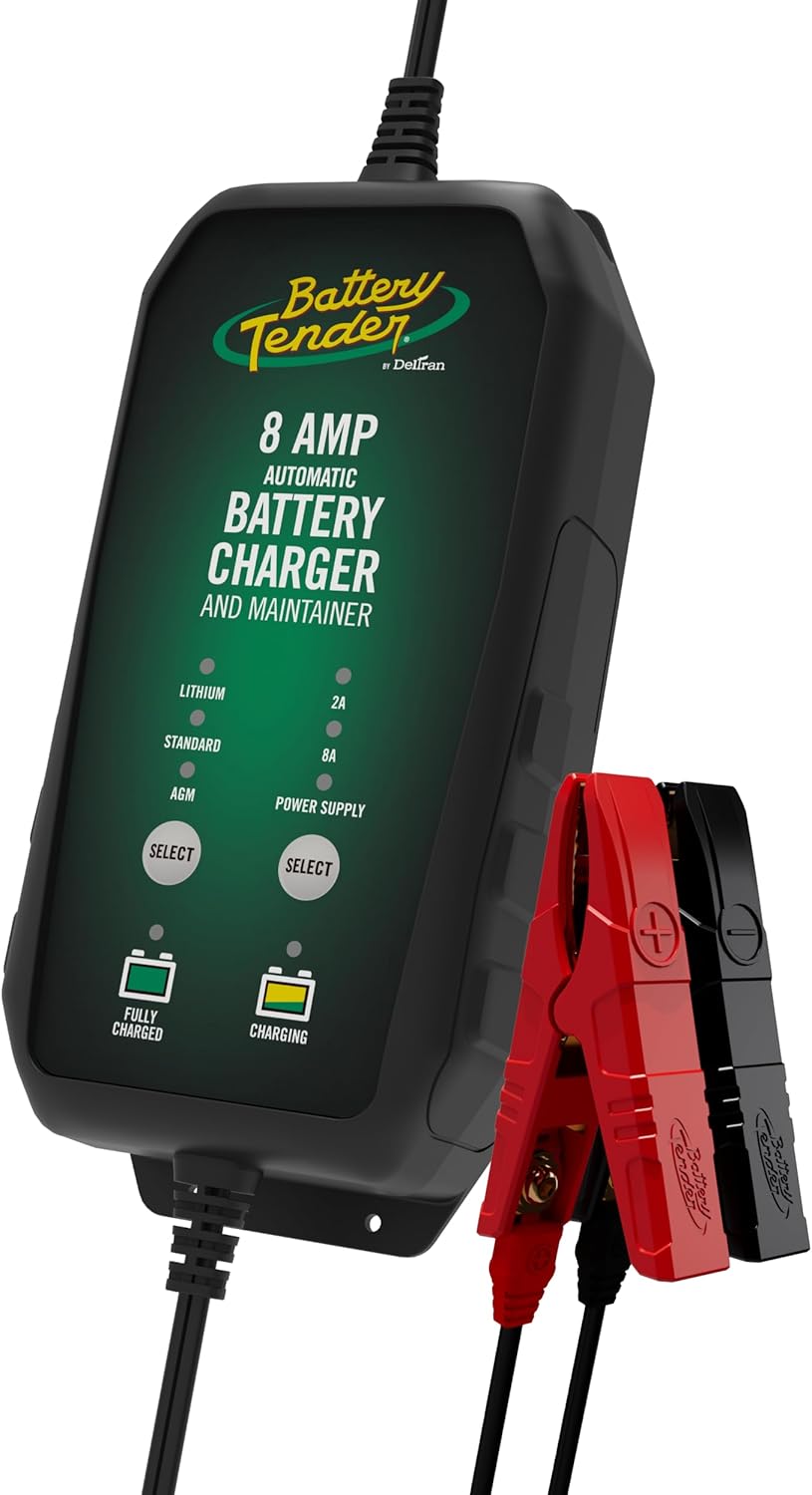 Battery Tender Power Tender 8 AMP / 2 AMP 12V Battery Charger and Maintainer – Fast Charging, Power Supply, IP65 Weather Resistant – Compatible with Lead Acid, AGM, Gel, & Lithium - 022-1005-DL-WH