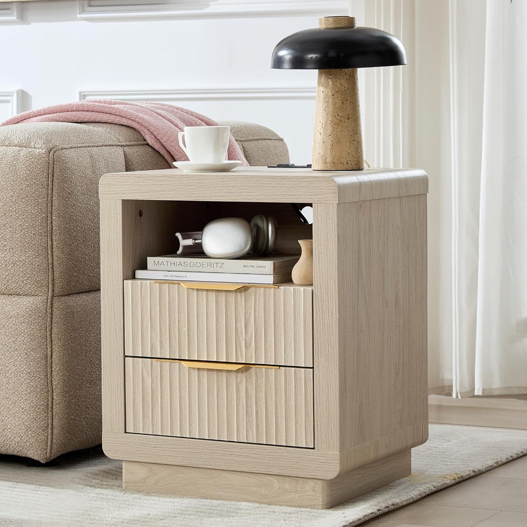 YANSNWO Modern Fluted Dresser and Nightstand Sets, Including 52" W 8 Drawer Dresser and Nightstands Set of 2 with Drawer & Charging Station, Bedroom Set for Home, White Alder