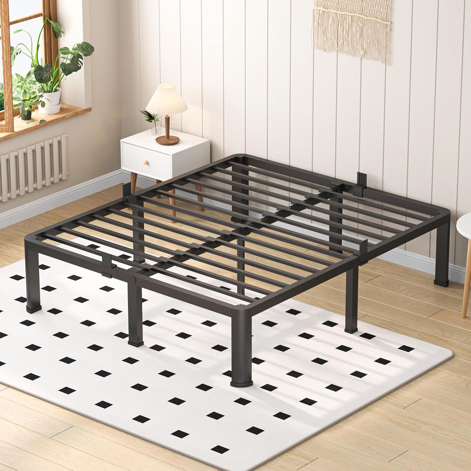 VIPSHOW 14 Inch Queen Heavy Duty 3500 lbs Bed Frame with Round-Corner Legs & Anti-Squeak Design – Quick Assembly Metal Platform, No Box Spring Needed
