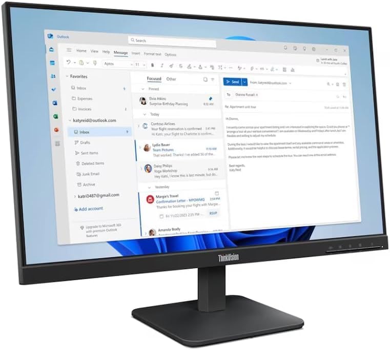 Lenovo ThinkVision 24" FHD IPS Monitor w/ 4ms Response Time, 100 Hz Refresh Rate, Flicker Free, Anti-Glare, VESA Mount (100mm), HDMI & DKZ USB Port Expander, Black 2 Pack