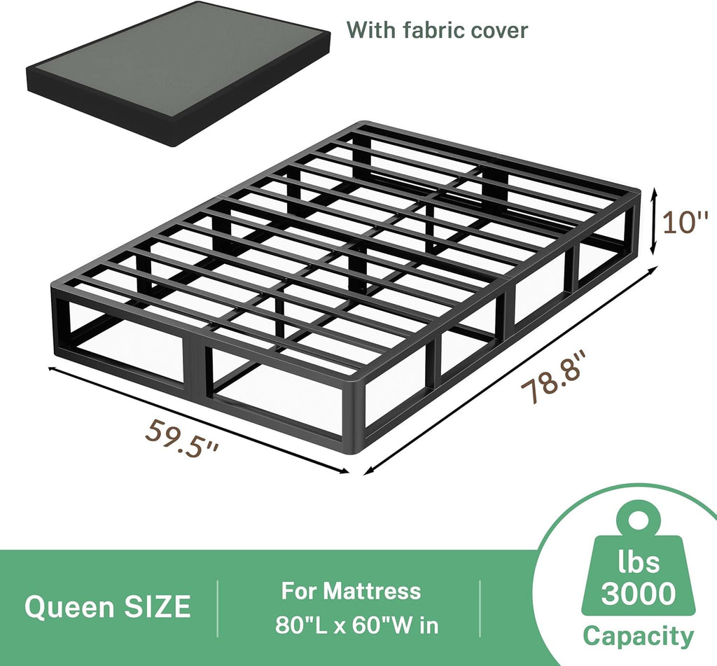 VIPSHOW 10 Inch Queen Metal Bed Frame Round Corner Low Platform Bed Frames 3000 LBS Heavy Duty Steel Slats Support Mattress Foundation No Box Spring Needed, Noise Free, Easy Assembly, Black