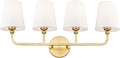 Bathroom Light Fixtures, 4 Light Brushed Gold Vanity Lights with Flared White Fabric Shade, 28 Inch Wall Sconce, Modern Sconces Wall Lighting for Hallway Bedroom, VL837-BG-4