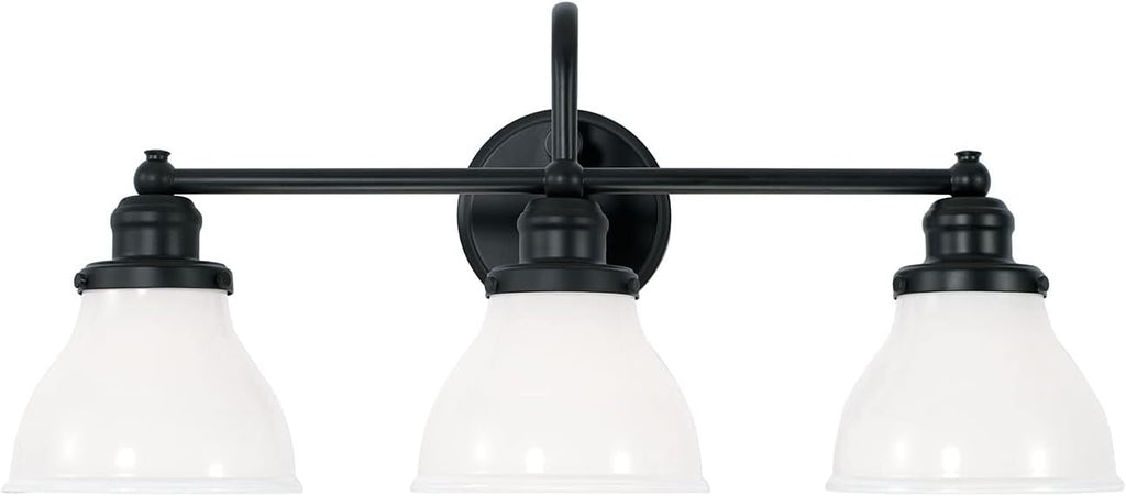 Capital Lighting 8303MB-128 Baxter Milk Glass Bath Vanity Wall Mount, 3-Light 300 Total Watts, 11" H x 24" W, Matte Black