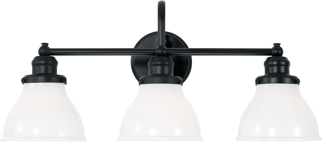 Capital Lighting 8303MB-128 Baxter Milk Glass Bath Vanity Wall Mount, 3-Light 300 Total Watts, 11" H x 24" W, Matte Black