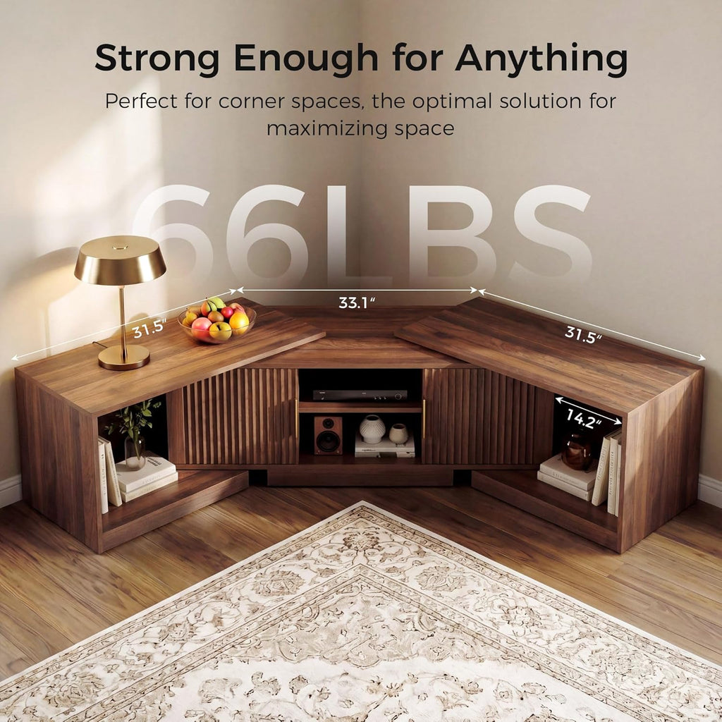 IRONCK TV Stand for 55-80 Inches TVs, 63"-84.6" Adjustable Length, Extendable Corner Entertainment Center with Storage Cabinets, Fluted Doors Modern Media Console, Ideal for Living Room, Walnut