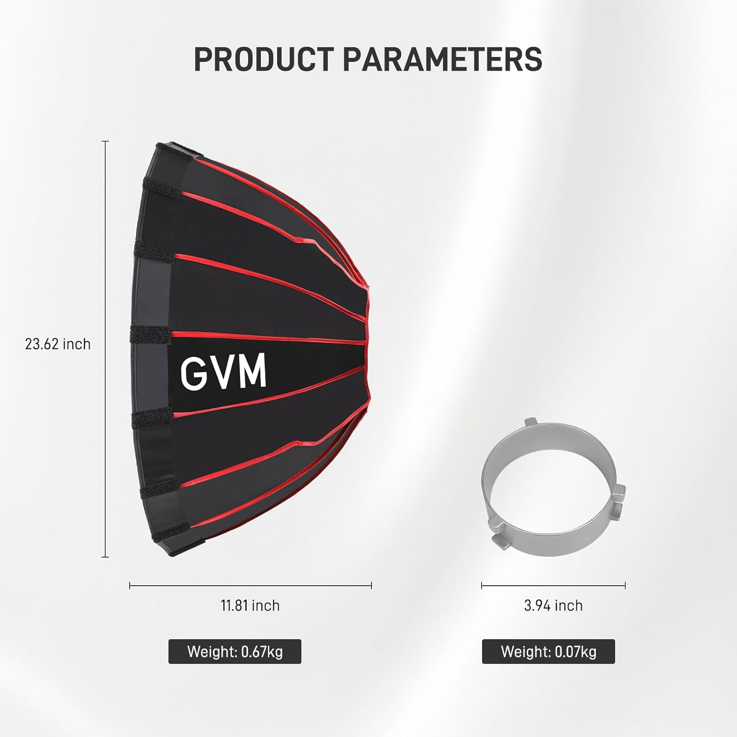 GVM 60cm Parabolic Softbox, Quick Setup Portable Light Modifier with Honeycomb Grid, Bowens Mount Compatible, for Portrait Photography, Interview Lighting & Studio Video