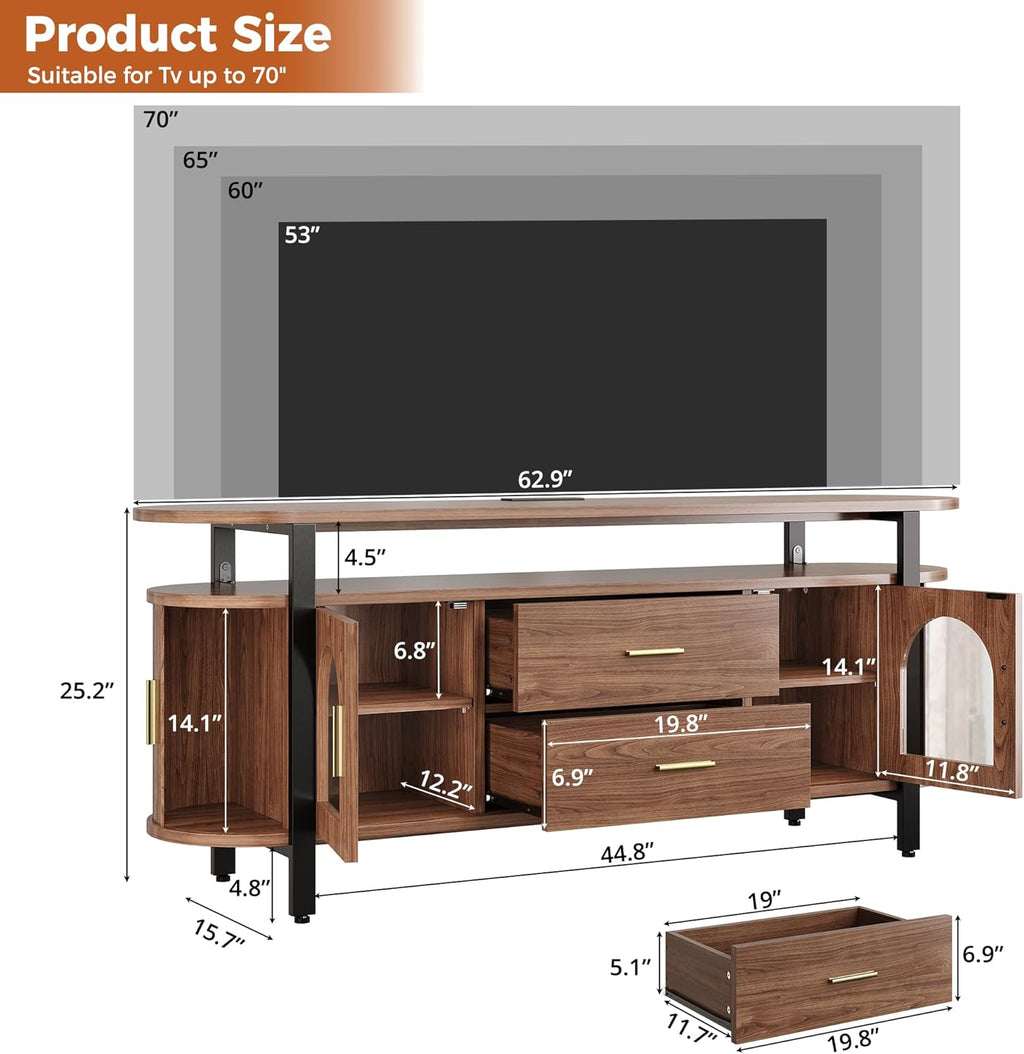 IRONCK Mid-Century TV Stand for TVs up to 70, Entertainment Center with Storage Drawer and Sliding Door, Walnut TV Console for Living Room, Bedroom