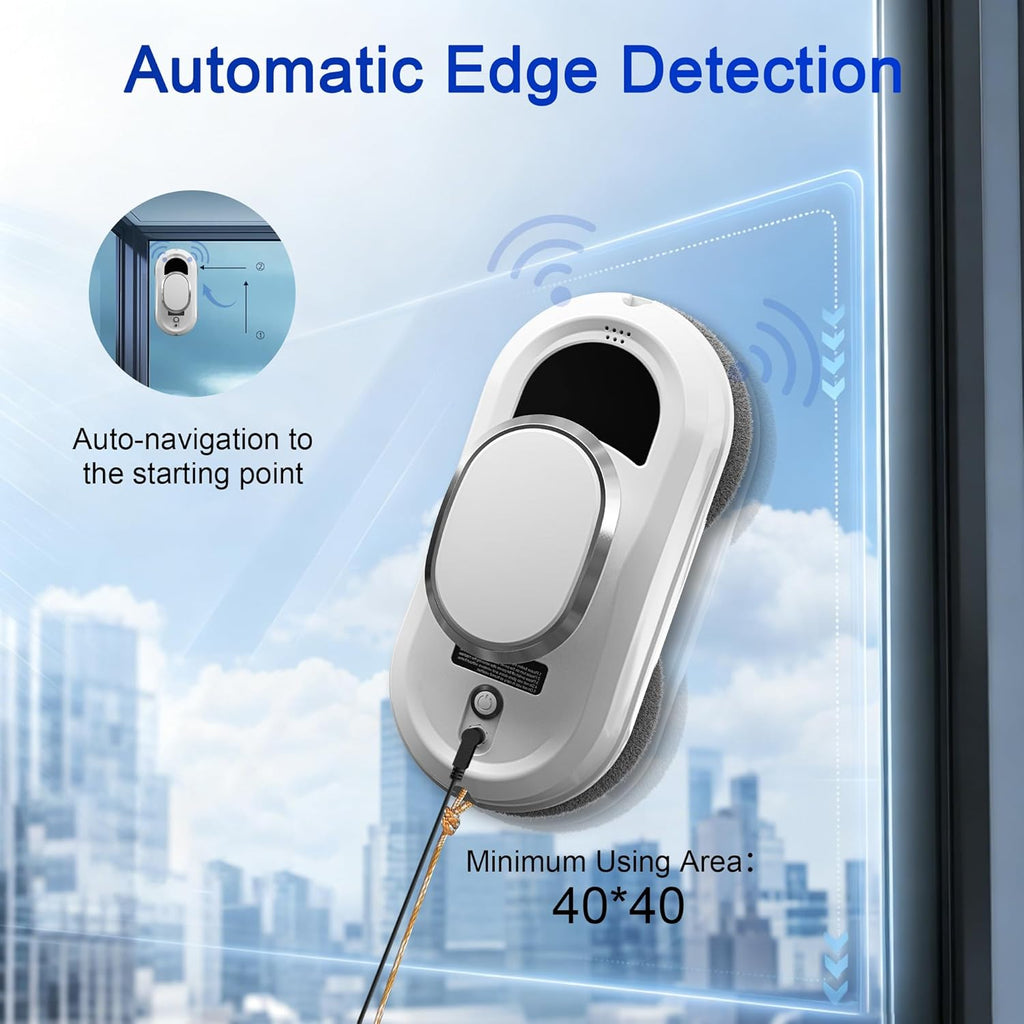 Automatic Window Cleaning Robot,Smart Robot Window Cleaner Inside/Outside,3000Pa Suction,Edge Detection,Intelligent Path Planning,Remote Control for high Glass,Shower,Mirror with 10 Rags(White)