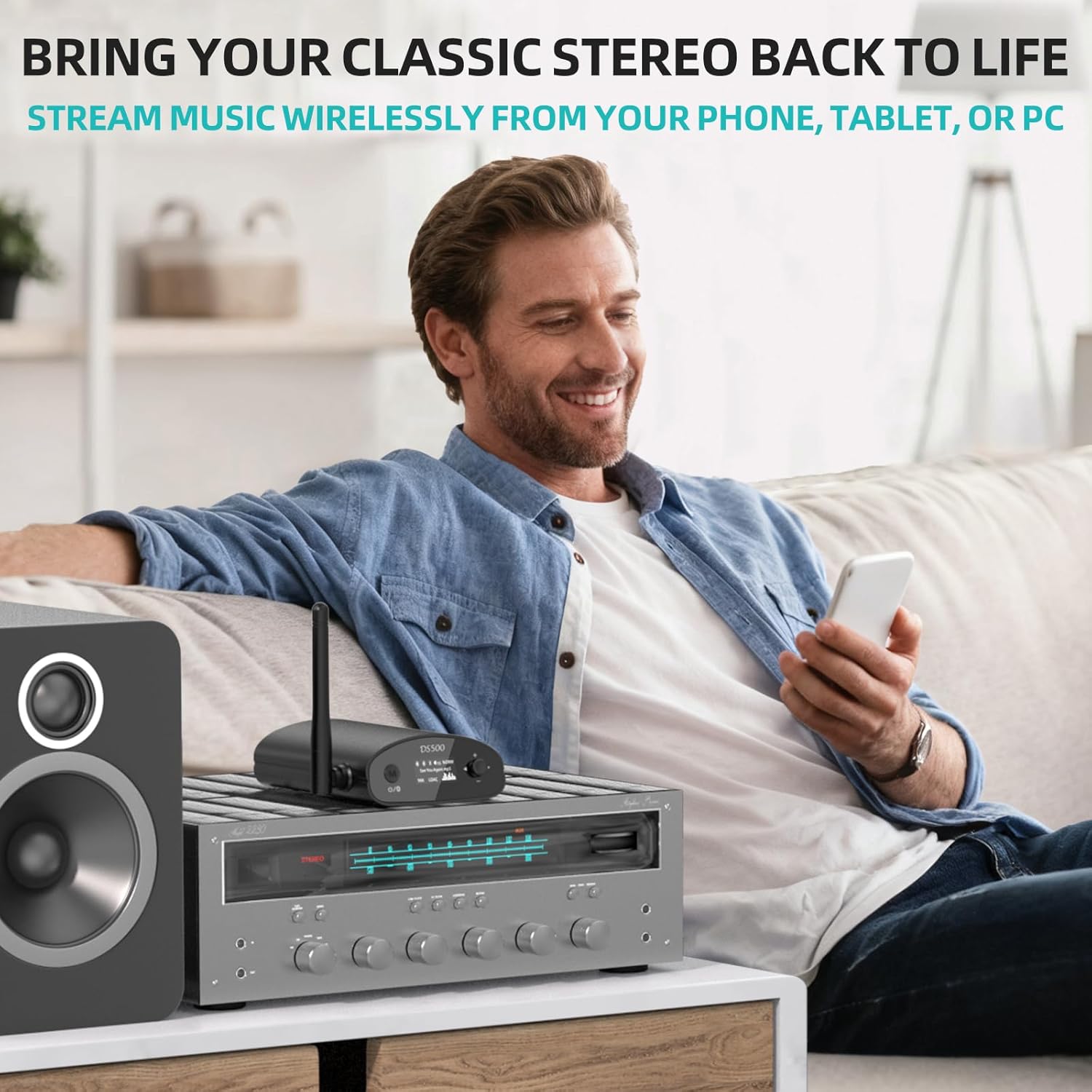 1Mii DS500 Hi-Res Bluetooth 5.3 Receiver, 32-Bit/384kHz Audiophile DAC, Lossless LDAC & aptX HD, OLED Display, Built-in EQ, RCA/Optical/Coaxial Out for Home Stereo, AV Receiver & Amplifier