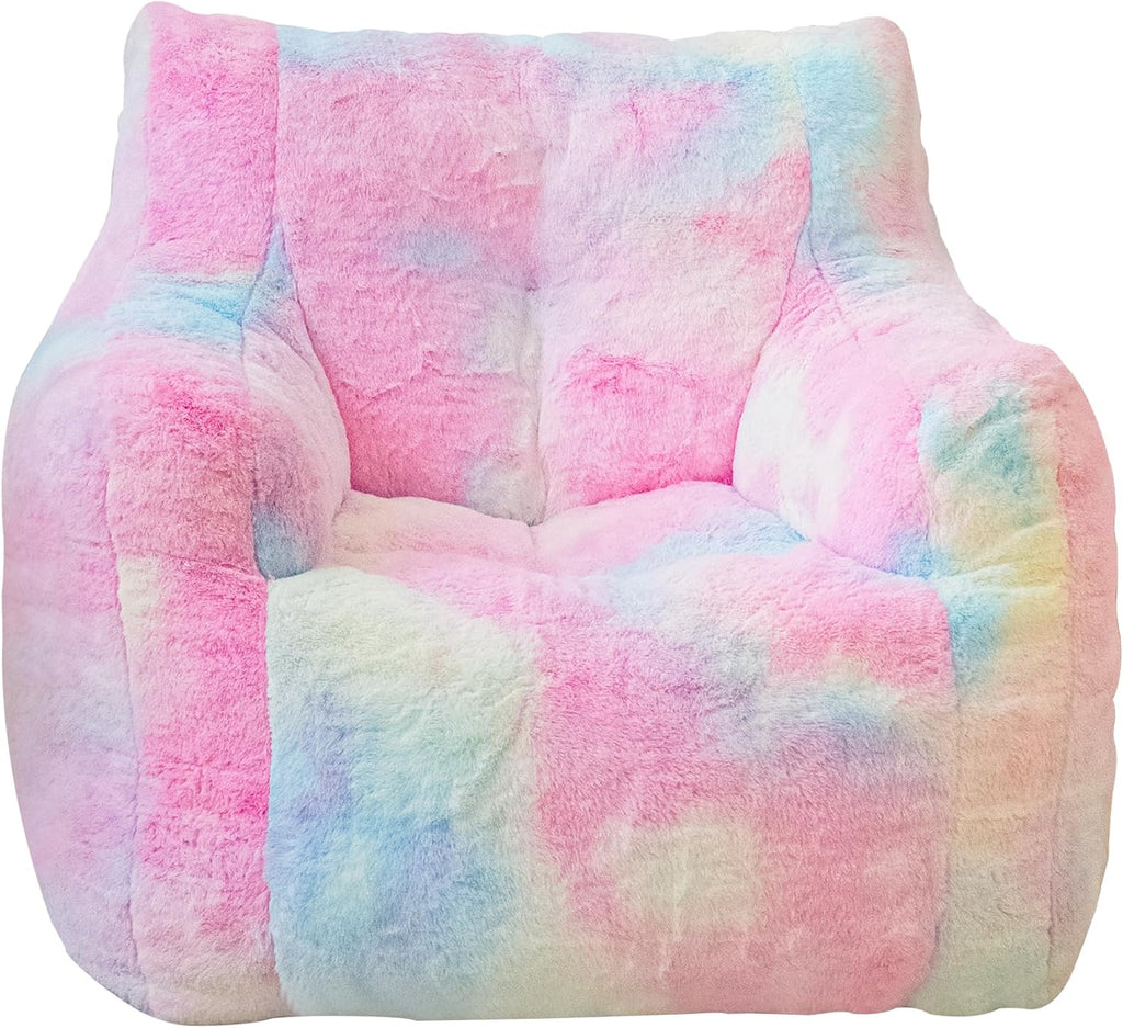 Bean Bag Chair with Filling, Faux Fur Comfy BeanBag Chairs for Teens, Adults, Bedroom, Living Room, Reading - Rainbow
