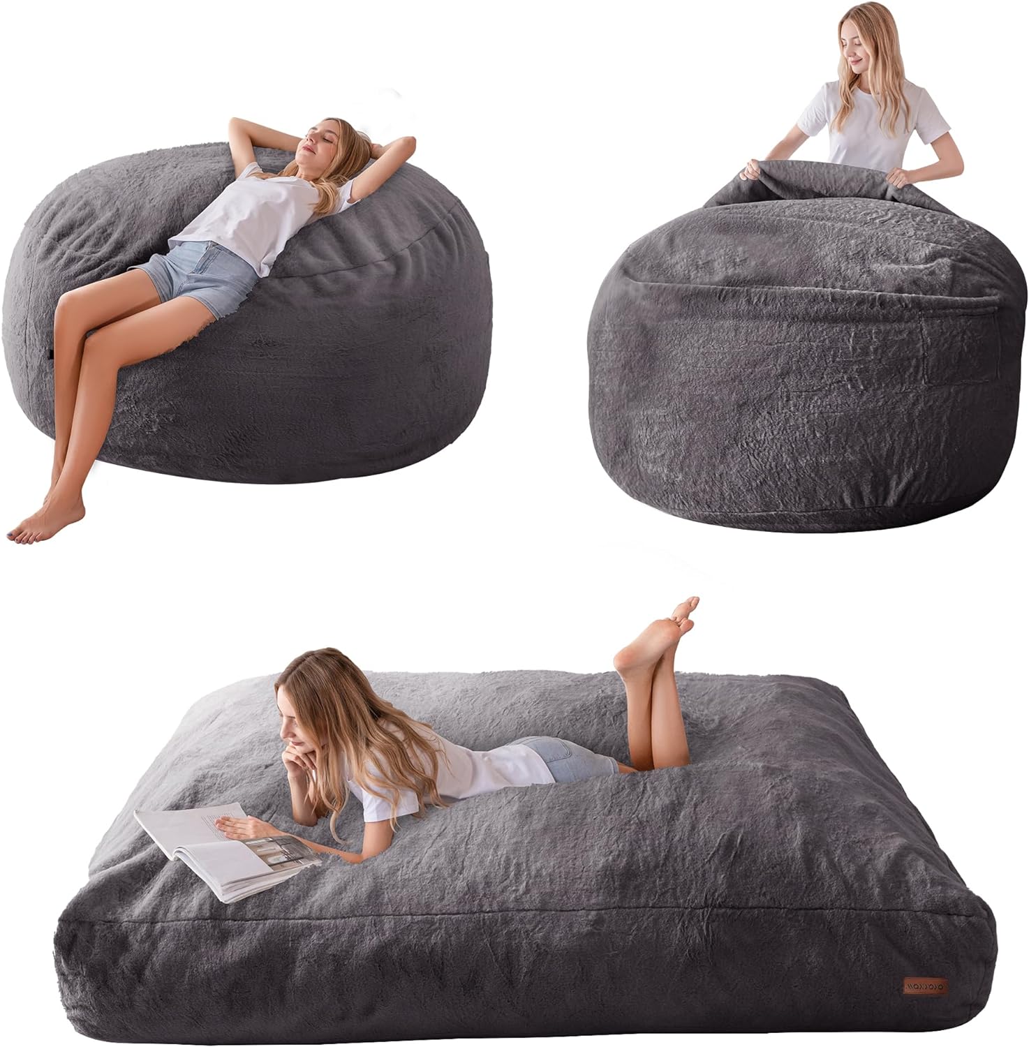 MAXYOYO Giant Bean Bag Chair Bed for Adults, Convertible Beanbag Folds from Lazy Chair to Floor Mattress Bed, Large Floor Sofa Couch, Big Sofa Bed, High-Density Foam Filling, Machine Washable