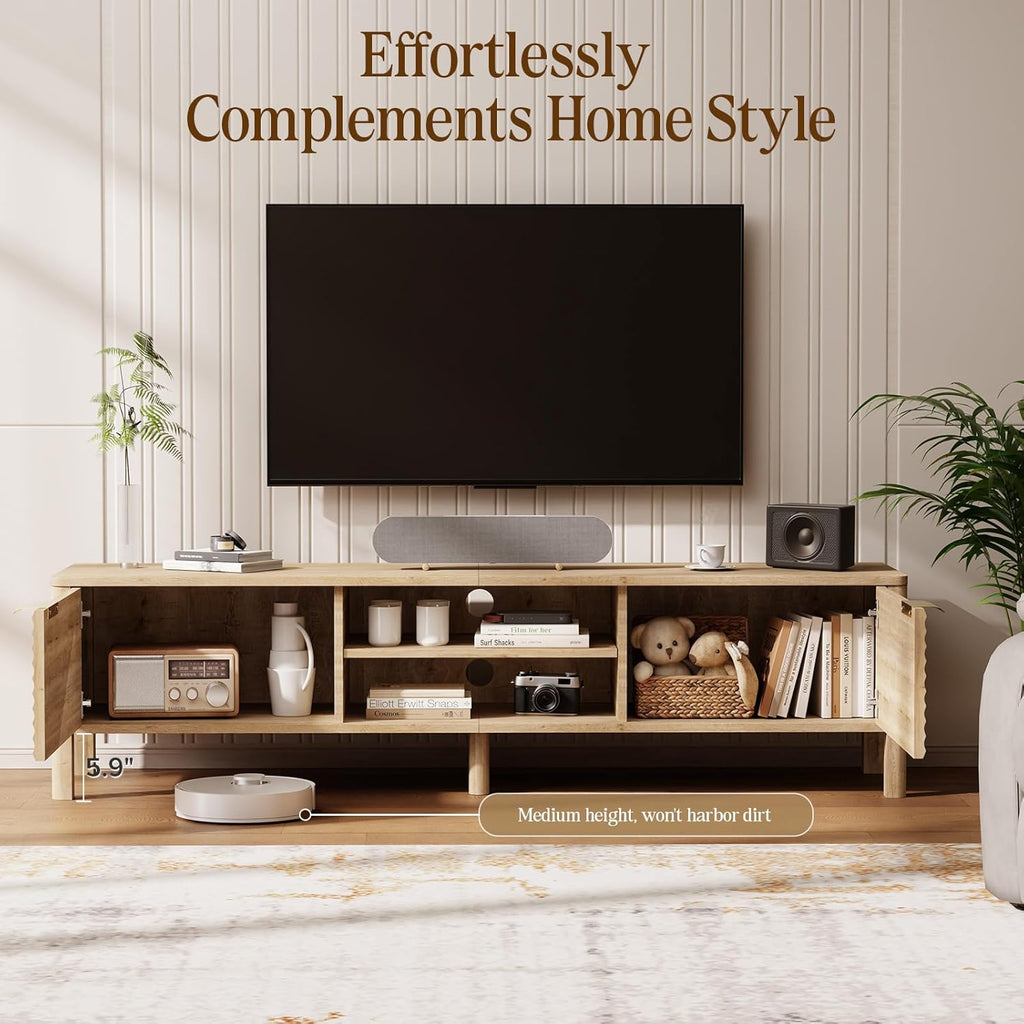 IKALIFE TV Stand for Living Room - up to 65 Inch TVs Mid Century Modern Entertainment Center with Storage and Adjustable Shelves, Media Console Table Oak 59"