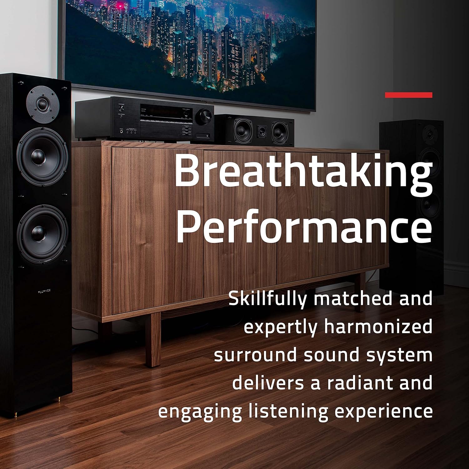 Fluance Elite High Definition Surround Sound Home Theater 5.0 Channel Speaker System Including Floorstanding Towers, Center Channel and Rear Surround Speakers - White (SXHTBWH)