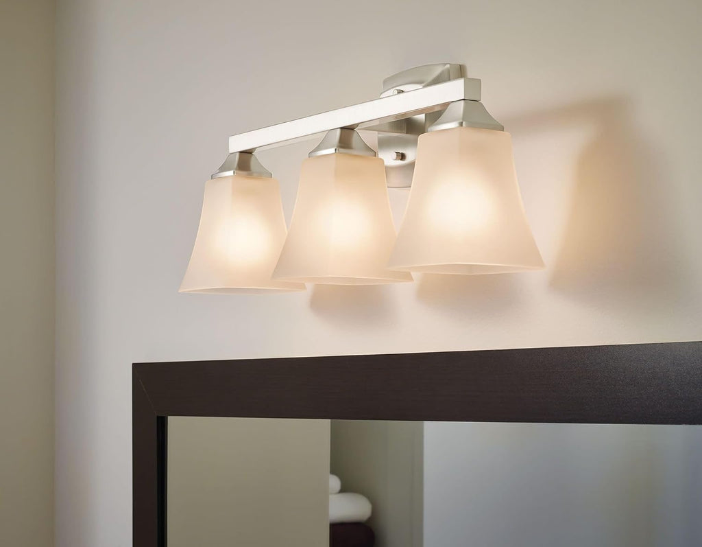 Moen Voss Brushed Nickel 3-Light Dual-Mount Bathroom Vanity Fixture with Frosted Glass, Bath Lighting Above Sink, YB5163BN