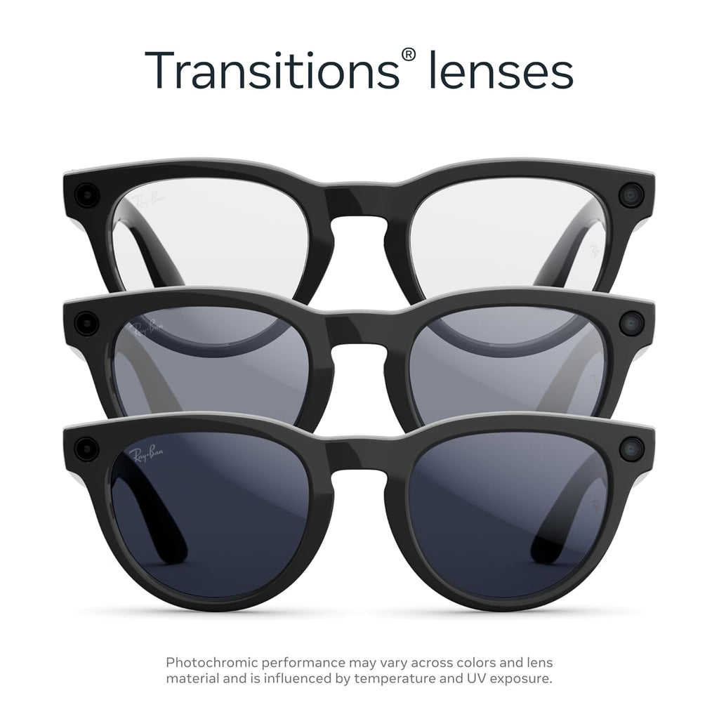 Ray-Ban Meta (Gen 2), Headliner, Shiny Black | Smart AI Glasses for Men, Women — 2x Battery Life — 3K Ultra HD Resolution — 12 MP Ultra-Wide Camera, Audio, Video — Transitions® Sapphire Lenses