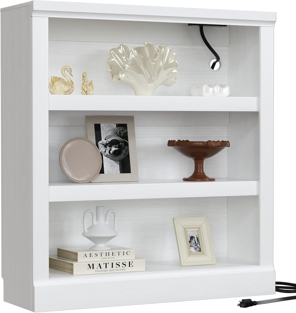 Unikito 3-Tier Storage Bookcase with Adjustable Shelves, Modern Wood Storage Organizer Rack, Free Standing Decorative Display Shelf for Home Office, Living Room and Bedroom-White