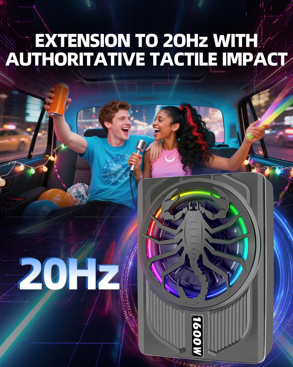 1600W Slim Under seat Car Subwoofer and Amp Package, Powered Subwoofer with Built-in Amp, Subsonic Deep Bass, RGB Beat Light, Low Pass/Gain/Bass Boost Control, for Truck, SUV, Jeep, Car Audio