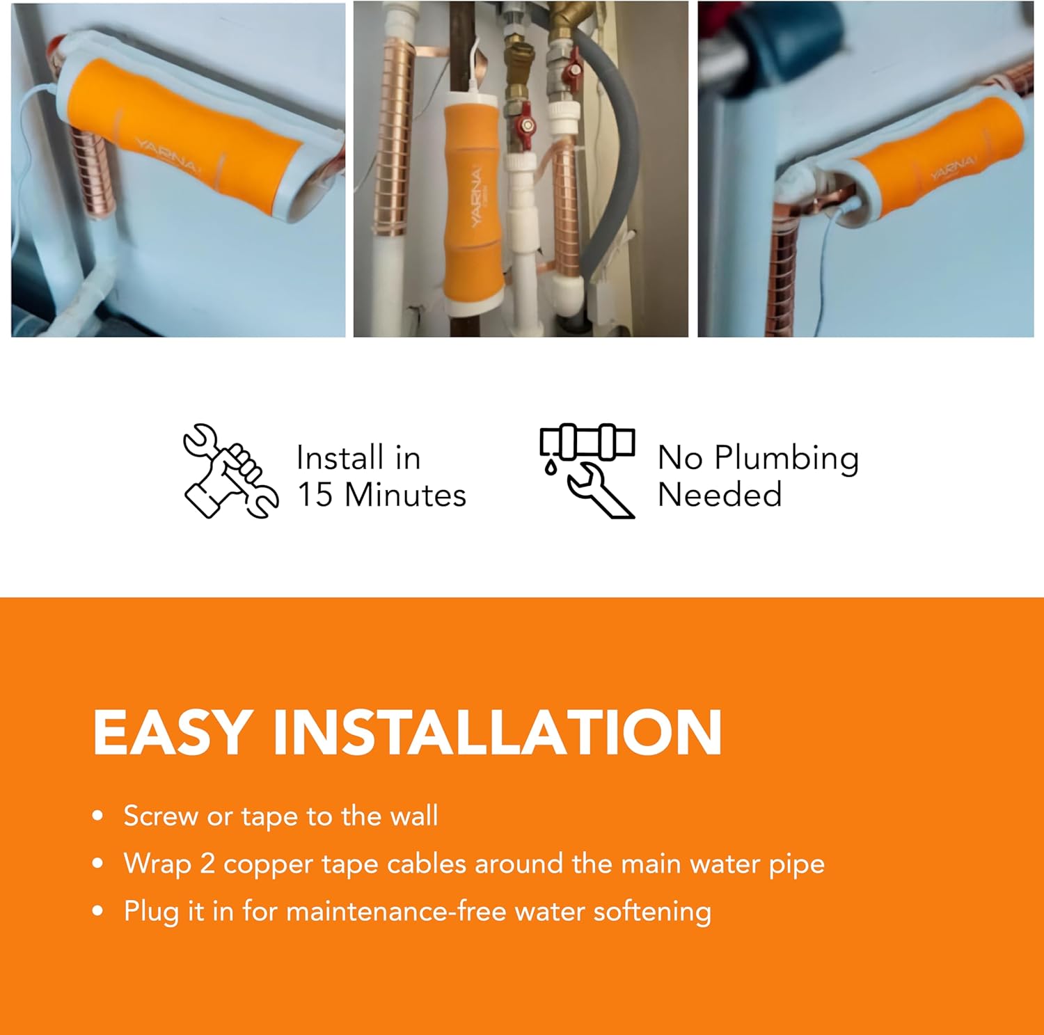 YARNA Capacitive Electronic Water Descaler Whole House Solution - No-Salt Softener System, Reduces Limescale Effects and Mineral Buildup, Compatible with Pipes Up to 1 Inch, Model CWD24