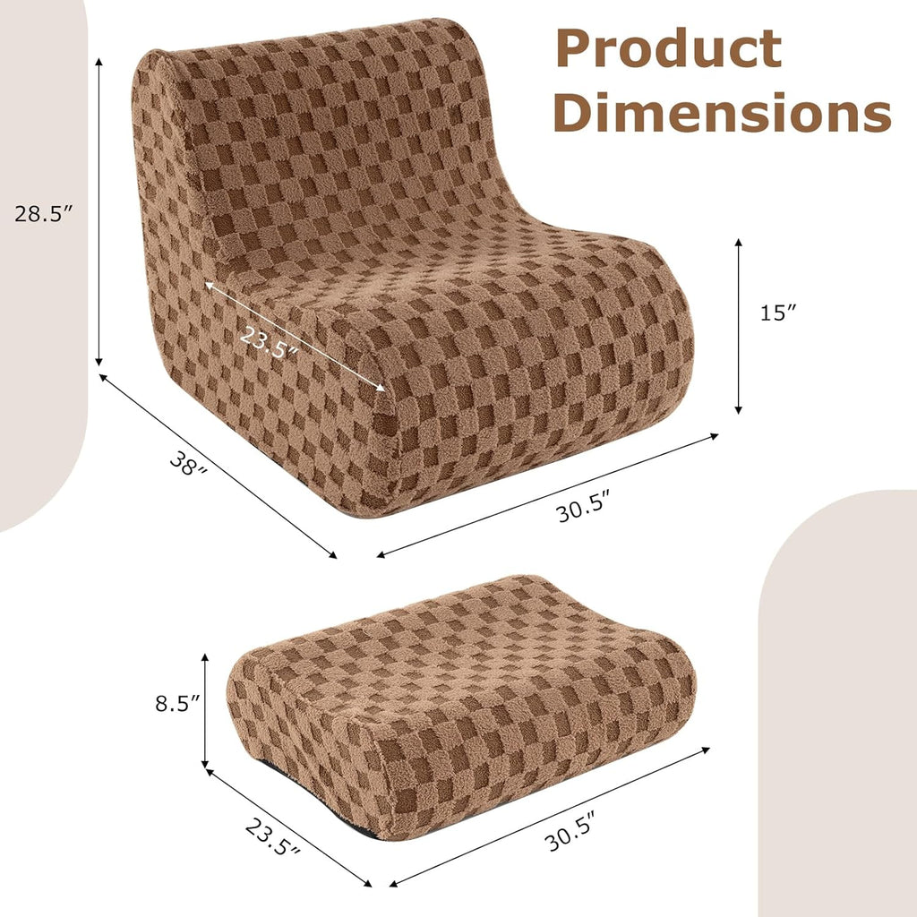 Giantex Bean Bag Chair with Ottoman, Comfy Lazy Sofa Chair with One-Piece Foam Filling, Washable Teddy Fleece Cover, Non-Slip Bottom, Floor Beanbag Sofa Bed with Footstool for for Living Room (Brown)