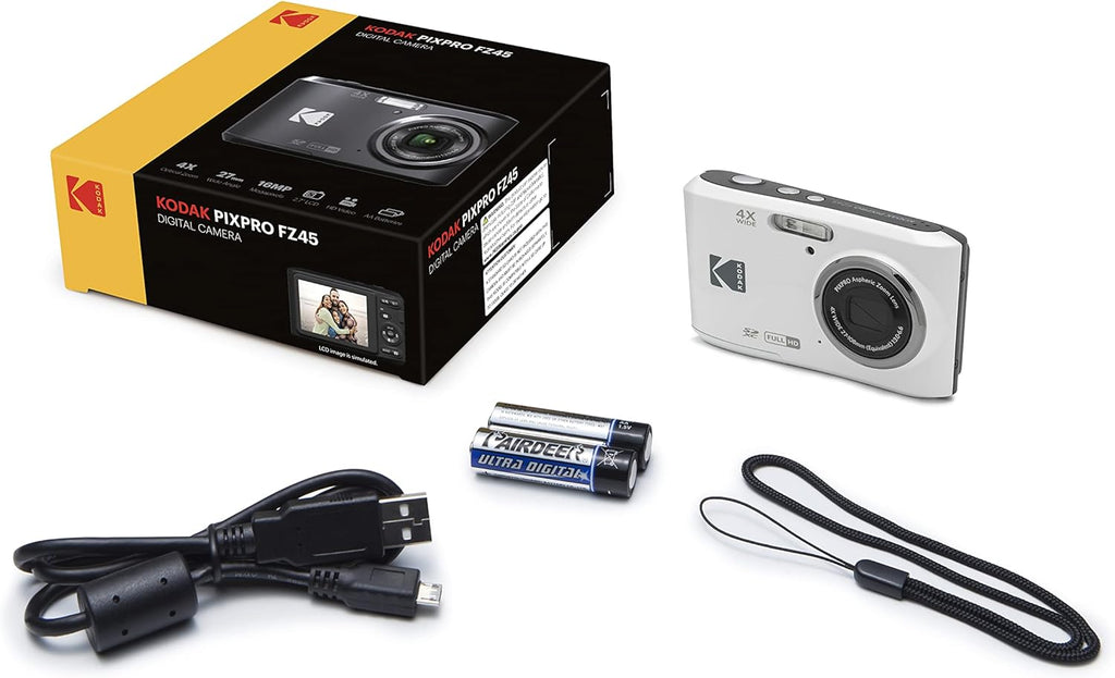 Kodak PIXPRO FZ45 Digital Camera + Black Point & Shoot Camera Case + Transcend 64GB SD Memory Card + Tri-fold Memory Card Wallet + Hi-Speed SD USB Card Reader + More! (White)
