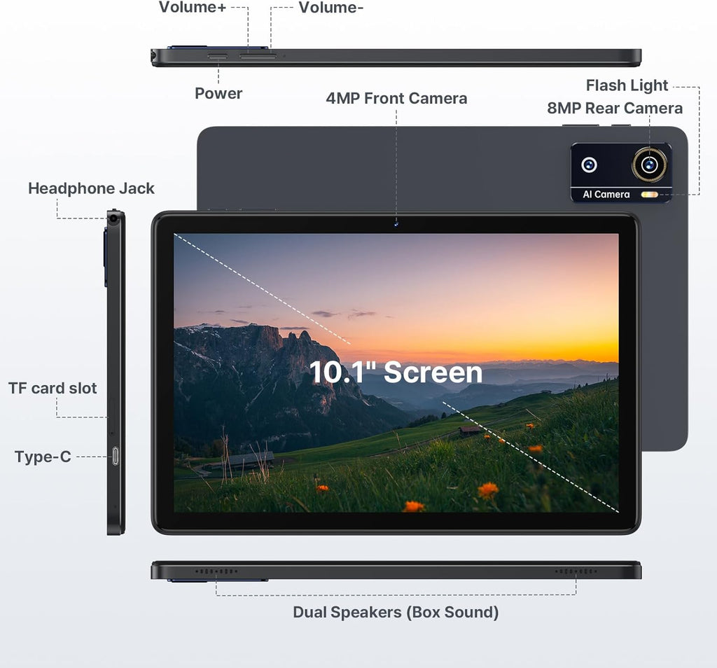 Tablet 10.1 Inch, Android 16 Tablet with 12GB RAM 64GB ROM (TF 2TB), Octa-Core Processor, 5G WiFi Tablets, 7000mAh Battery, GPS, Google Gemini AI Tablet, Tablets for Adults Students Kids 2026 Upgraded