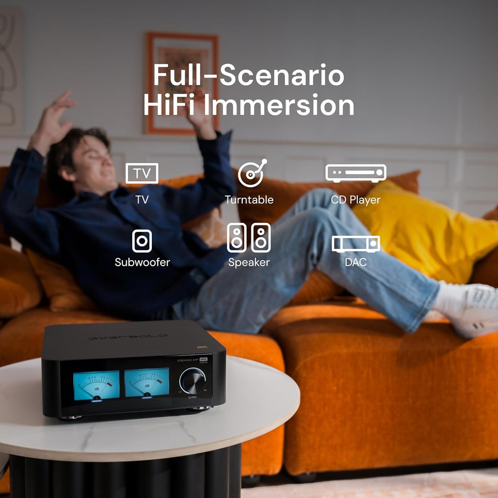 Eversolo Play | Music Streamer with DAC & Amplifier 60W×2ch(8Ω) / 110W×2ch(4Ω) | 5.5" LCD Touchscreen, Support Room Correction & Multi Room System, Stream Qobuz, Tidal&More | Black (CD Edition)
