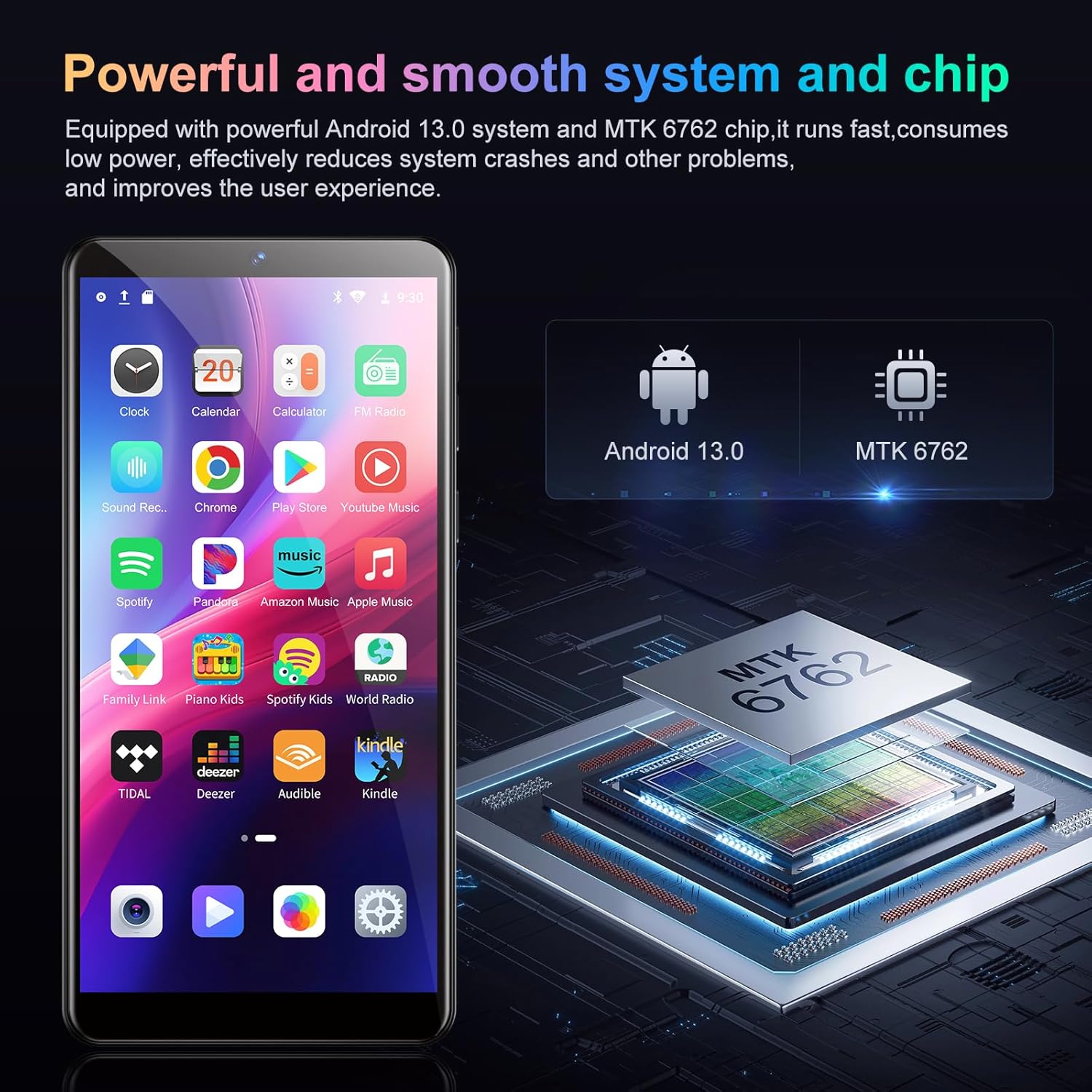 144GB MP3 Player with Bluetooth and WiFi, Android 13.0 System, Bluetooth 5.0, Oilsky Music Player with Spotify,Pandora,Amazon Music, 13PM Camera, 5.5" Touch Screen MP4 MP3 Player with App, Up to 1TB