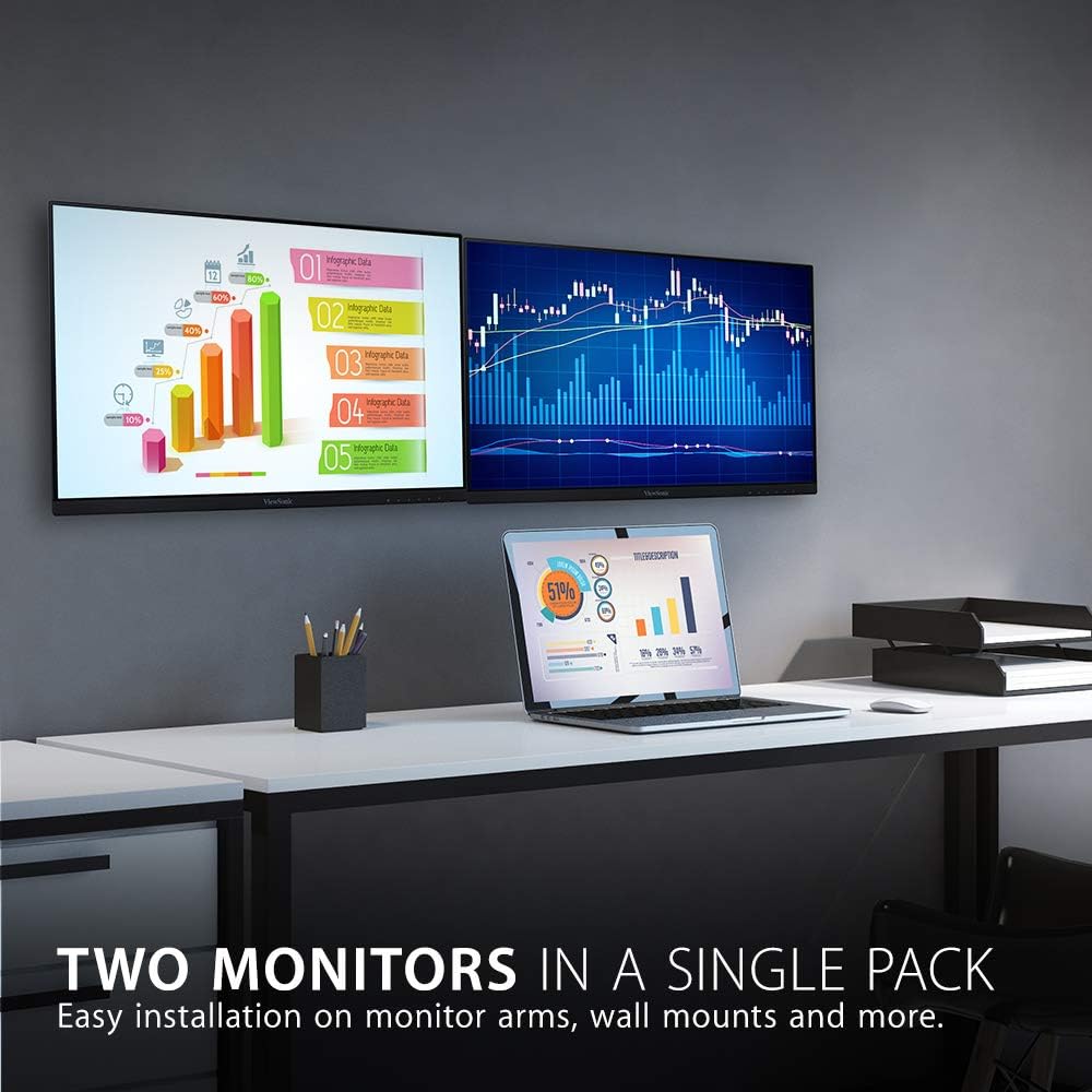ViewSonic VA2456A-MHD_H2 24 Inch 1080p Dual Pack Head-Only Monitors, IPS Display with 120Hz for Dual-Screen Home and Office Setups, HDMI, DisplayPort, and VGA Inputs