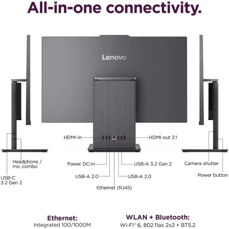 Lenovo IdeaCentre All-in-One Desktop Computer, 27" FHD Touchscreen, 6-core AMD Ryzen 5 8645HS, 16GB DDR5, 1TB SSD, Wi-Fi 6, HDMI in&Out, Wireless Charging Base, Wireless KB&Mouse, Windows 11 Home