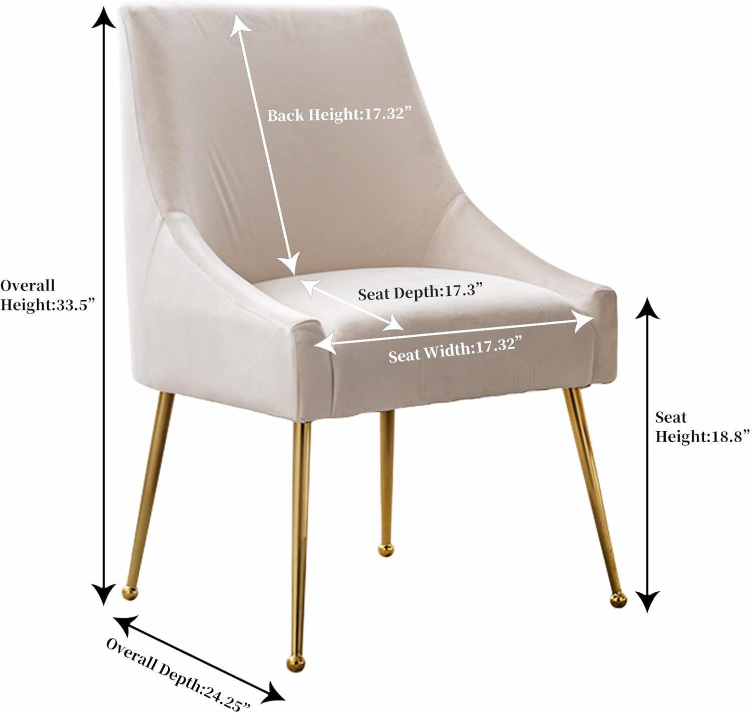 Modern Velvet Dining Chairs Set of 2, Contemporary Upholstered Furniture Collection with Polished Gold Metal Legs, Elegant Accent Chairs for Kitchen Living Room(White)