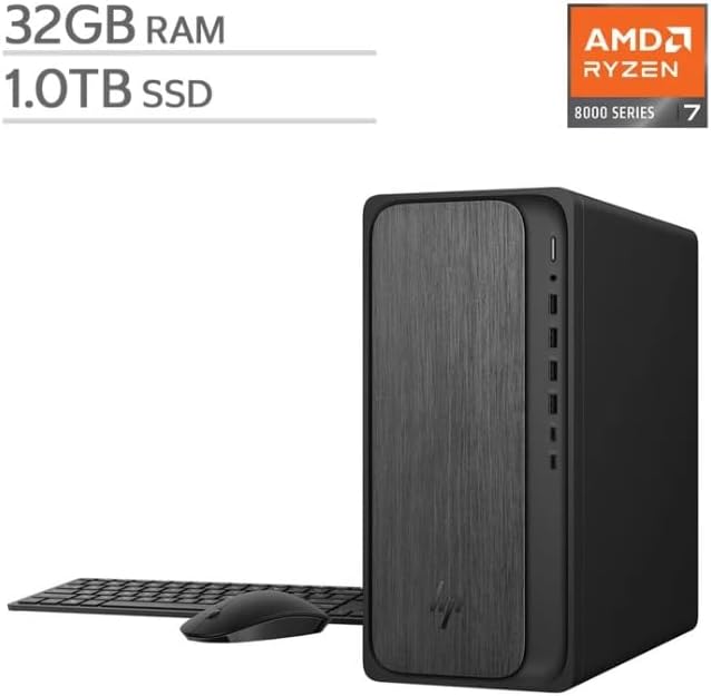 HP OmniDesk Desktop Computer PC, AMD Ryzen 7 8700G, 32GB DDR5 Memory, 1TB NVMe SSD, Radeon 780M Graphics, Wi-Fi 6 + Bluetooth 5.4 (Includes Keyboard + Mouse)