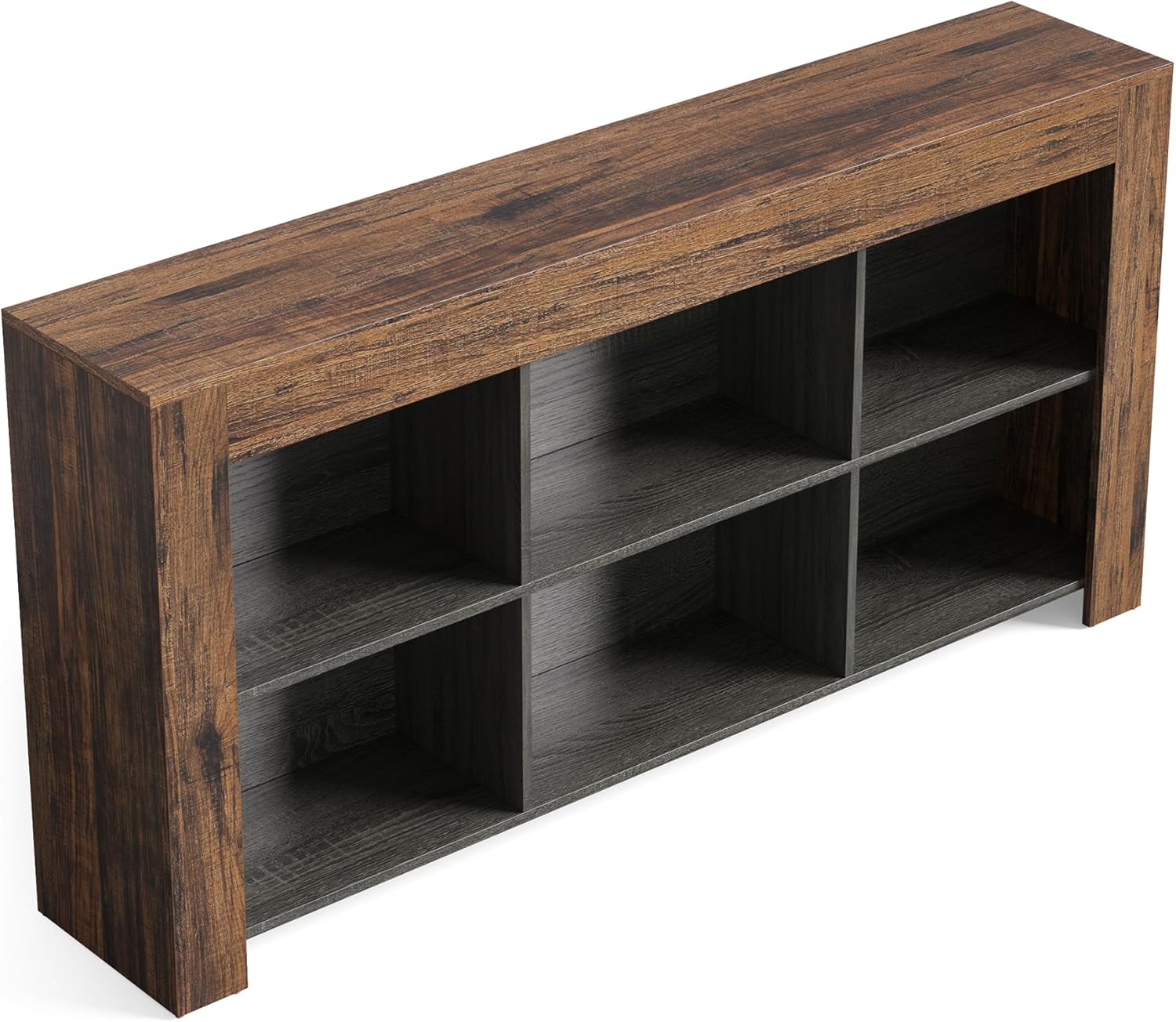 LITTLE TREE TV Stand with Storage, 63-Inch Entertainment Center with Shelves, Modern Media Console for Television up to 65" for Living Room, Bedroom, Brown + Black