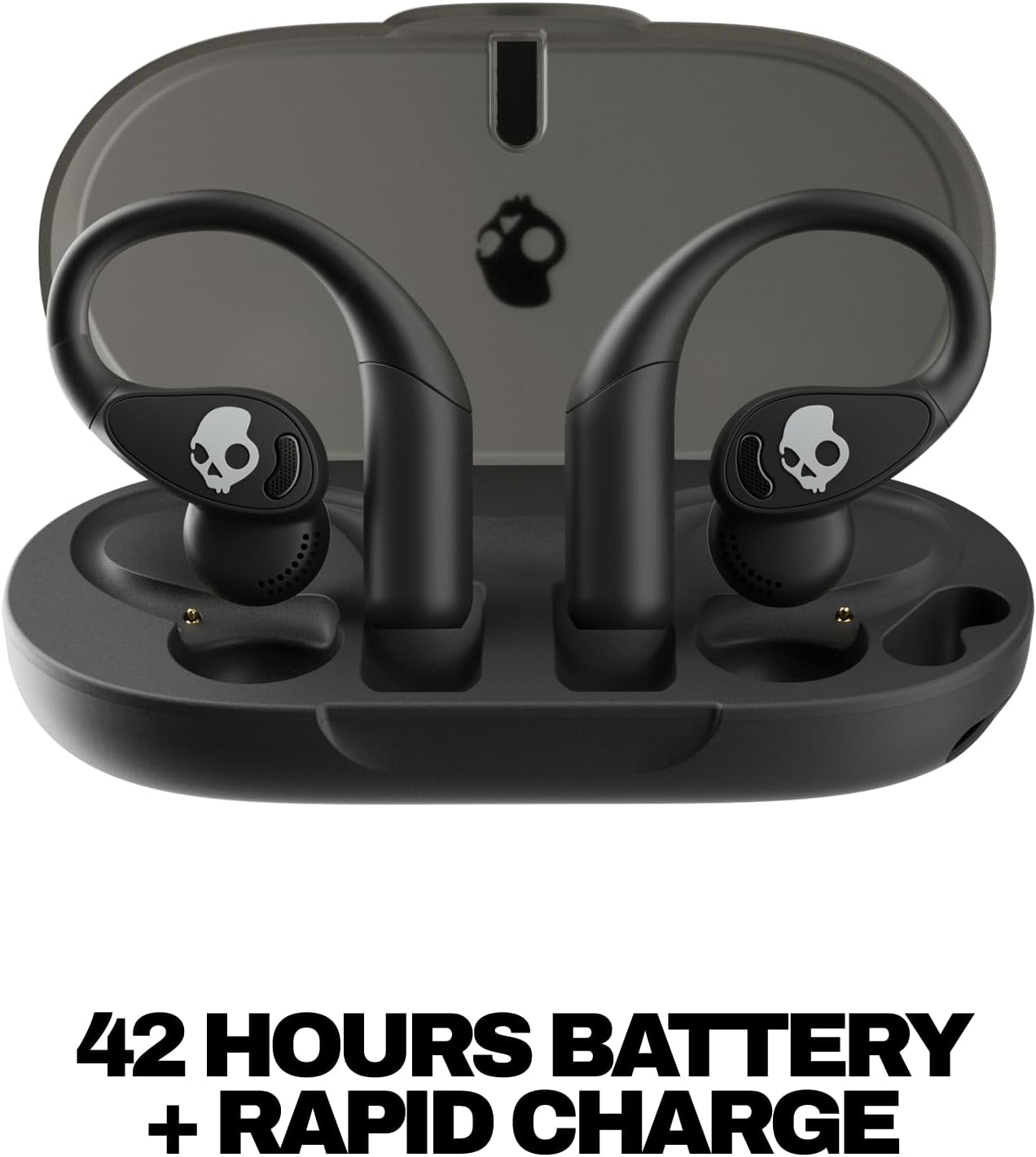Skullcandy Push 540 Open Wireless Open-Ear Bluetooth Earbuds, Headphones, Sweat and Water Resistant, 42 Hours Battery, Detachable Neckband, Secure Fit, Microphone for iPhone Android - True Black