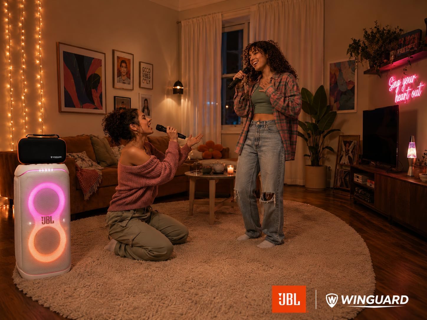 JBL PartyBox Wireless Mic - 2X Digital Wireless Microphones, Rechargeable Battery, Compatible with All PartyBox Speakers (Black) Including Winguard Protective Travel Case