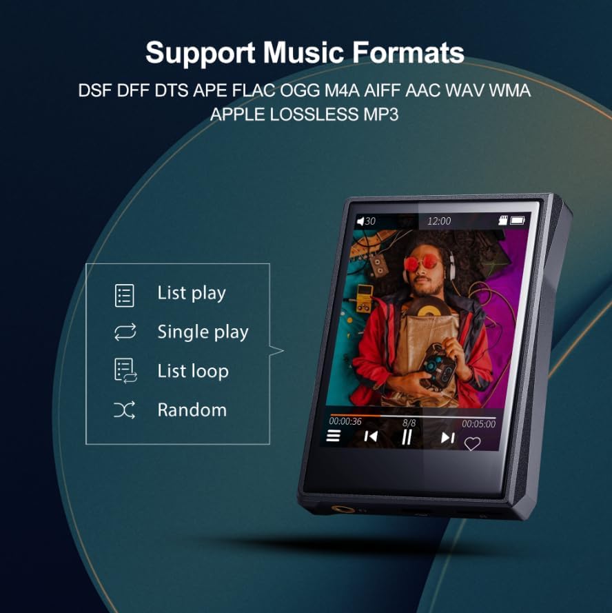 Surfans F22 Portable HiFi MP3 Player – Lossless Music Player with Bluetooth, DAC Chip, Audiobook & E-Book Support – 2.8" Touchscreen – DSD256, PCM 384kHz – 32GB, up to 1TB