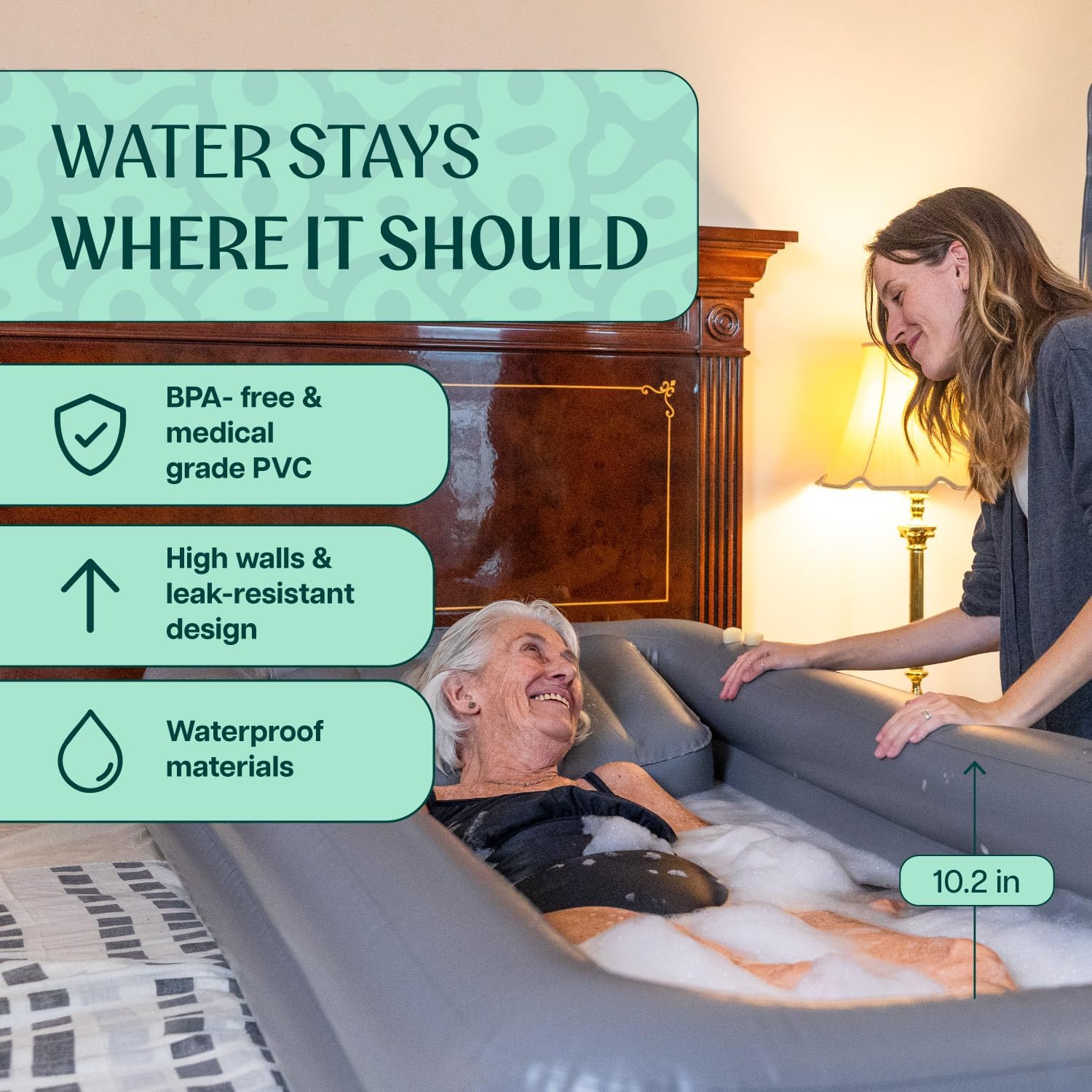 Inflatable Bed Bathtub for Adults, Bedridden Patients – Easy Bed Bath System for Elderly & Disabled – Home Care Portable Medical Bed Shower Solution with Electric Pump & Complete Kit