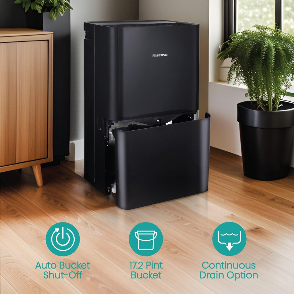 Hisense 50 Pint Portable Dehumidifier with Built-In Pump in Black, Energy Efficient Quiet Humidity Absorber for Bathroom Bedroom Garage Attic Home House Crawl Space Closet